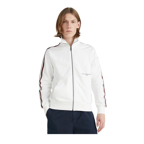 Felpa Uomo zip con banda laterale Bianco Tommy Hilfiger- Francavilla Moda